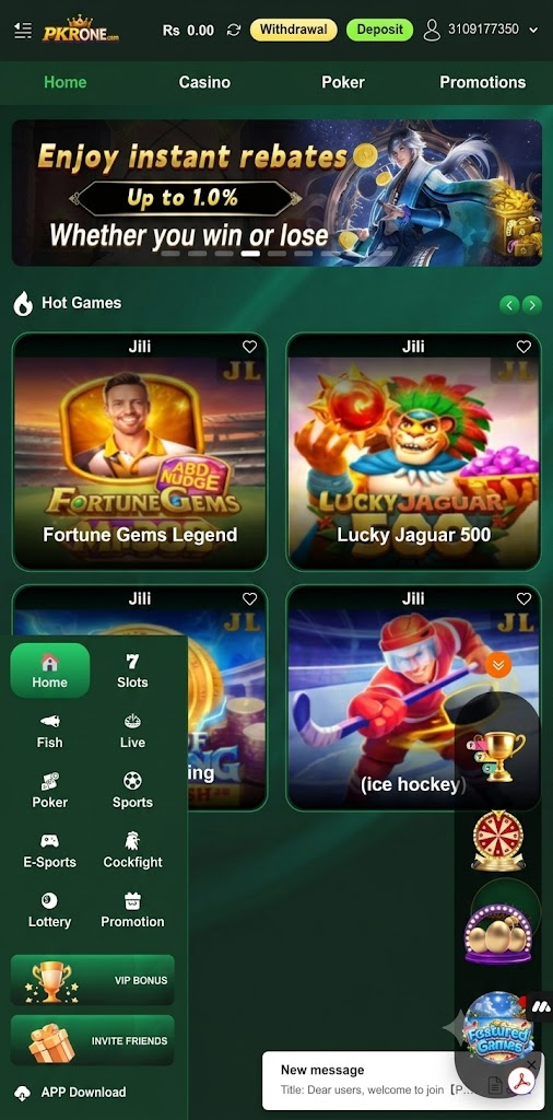 PKRone Game home screen