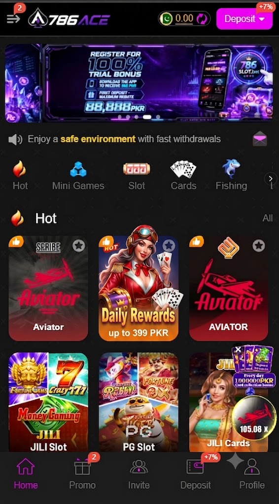 786Ace Game home screen