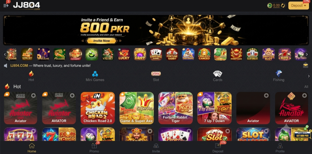 JJ804 Game home screen